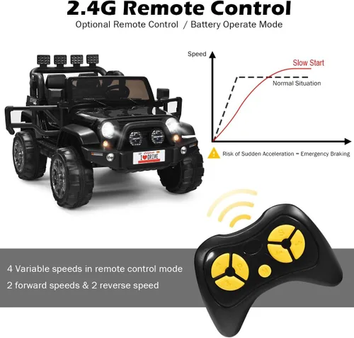 Miniatura 6 de OLAKIDS Camión de paseo para niños de 2 plazas, vehículo eléctrico con batería de 12 V con control remoto parental, suspensión de resorte, luces