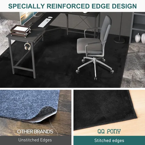Miniatura 5 de Tapete para silla de oficina, 75 x 60 pulgadas, tapete grande para sillas para suelos duros, alfombra de tela de franela para superficie dura, Negro