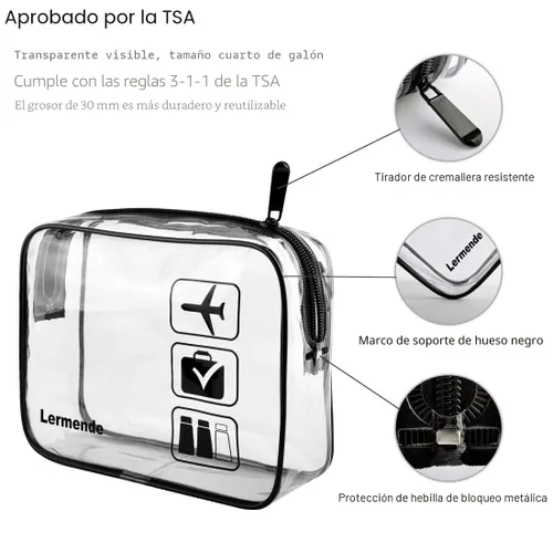 Miniatura 3 de Lermende - Bolsa de aseo, 2 unidades, transparente, aprobada por la TSA, bolsa de viaje de un cuarto, tamaño 3-1-1 Negro