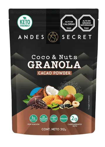 Andes Secret Granola de cacao - Almendras, avellanas - Granola keto alta en proteínas sin azúcar, granos y gluten - 11 oz (1 paquete)