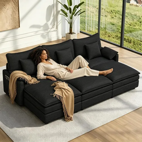 Miniatura 33 de Vesgantti 74" Cloud Couch for Living Room, 2 Seaters Deep Seat Sectional Modular Sofa, Double Cushion Corduroy Small Sofas Living Room Couches for