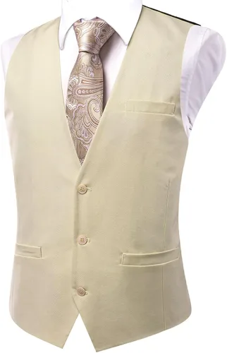 Hi-Tie Chaleco de traje vintage para hombre, cuello a medida, cuello en V, un solo pecho, sin mangas, para boda, formal, baile de graduación