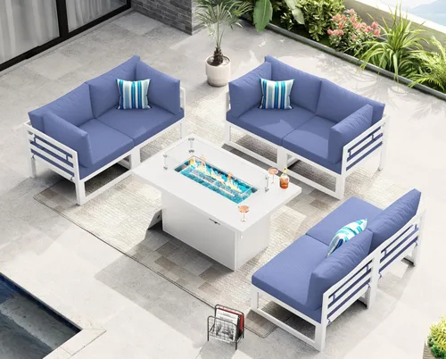 Miniatura 49 de NICESOUL - Juego de 10 muebles de patio extra grandes de aluminio moderno, sofá para exteriores con asiento de 29" de profundidad y ancho, 500 lbs