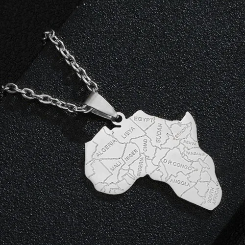 Miniatura 3 de NIGHTCRUZ Collar de mapa africano, borde nacional africano colgante de acero inoxidable