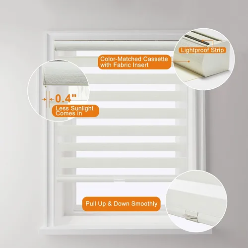 Miniatura 4 de Persilux - Persianas sin cordón de cebra para ventanas con patrón jacquard, cortinas de doble capa transparentes, cortinas enrollables de filtrado