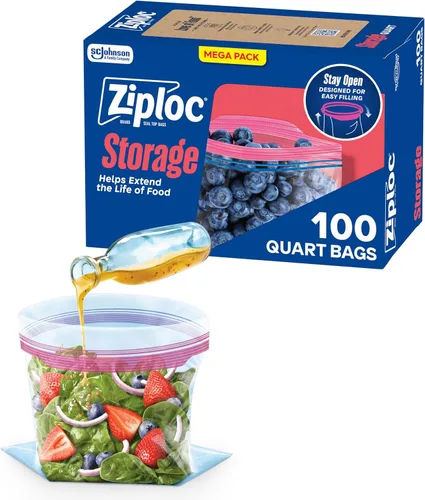 Ziploc Bolsas de almacenamiento con nueva tecnología Grip 'n Seal, para alimentos, sándwich, organización y más, un cuarto de galón, 100 unidades, 1