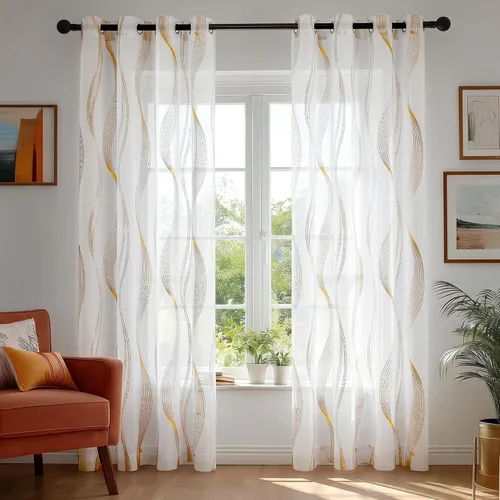 Miniatura 12 de Deconovo Oeko-TEX - Cortinas con estampado de lámina transparente con certificación Oeko-TEX, 2 paneles, ojales en la parte superior, elegantes