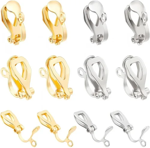 Miniatura 11 de SUNNYCLUE 1 caja de 30 convertidores de aretes de latón, ganchos para abrazar con bucles abiertos, almohadillas para aretes, clips para hacer joyas