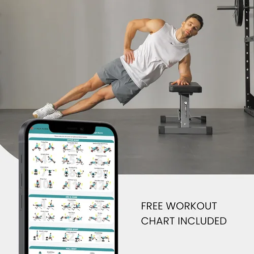 Miniatura 6 de FF Finer Form Banco de Pesos Plano Esencial para Tu Gimnasio en Casa – Banco de Entrenamiento de Alta Resistencia para Prensa de Banco, Empujes