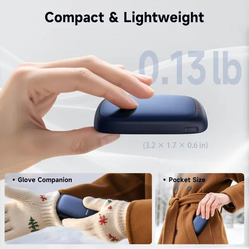 Miniatura 5 de Calentadores de manos eléctricos recargables, paquete de 2 calentadores de manos magnéticos de bolsillo con chips AI, equipo de caza portátil, Azul