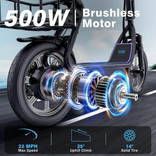 Miniatura 3 de VOLPAM Scooter eléctrico, motor potente de 250/500 W, alcance de 10/23 millas, suspensiones de choque duales, velocidad de 9/19 mph, scooter E