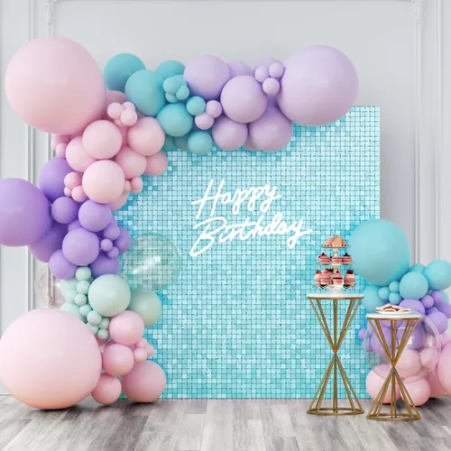 Miniatura 25 de Telón de fondo de pared brillante con lentejuelas cuadradas, color azul bebé, decoración para bodas, aniversarios, cumpleaños, fiestas, 12 paneles
