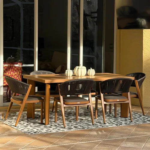 Miniatura 76 de PURPLE LEAF Juego de comedor redondo de 5 piezas de gran tamaño, marco de aluminio y mimbre de ratán para patio, mesa y sillas con cojines