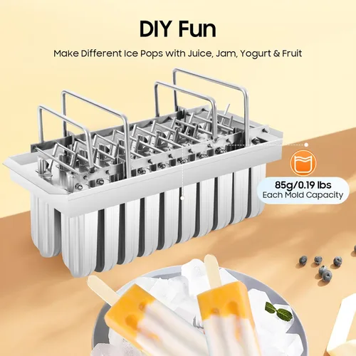 Miniatura 4 de Kit de moldes de paletas de hielo de acero inoxidable, moldes de acero inoxidable, soporte para palitos de helado de paletas de hielo + cepillo