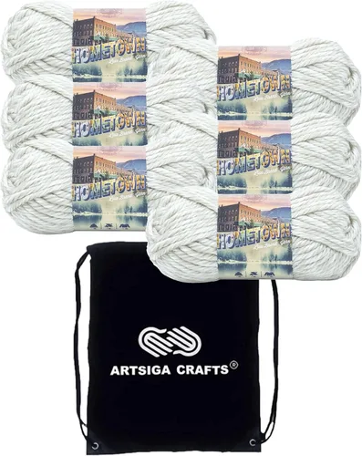 Miniatura 76 de Lion Brand Hometown New York White 135-100 (3 madejas - mismo lote de tinte) #6 S Bulky - Hila acrílica para crochet y tejer con bolsa para proyectos