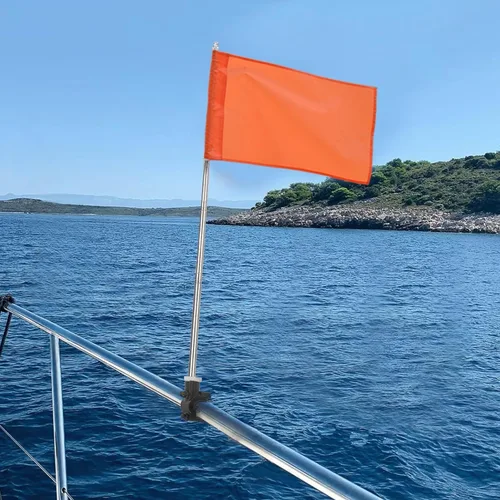 Bandera de barco naranja con bandera de repuesto, bandera de esquí acuático de 12 x 18 pulgadas con poste de barco retráctil de 52 pulgadas y
