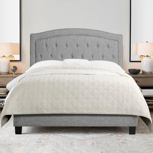 Miniatura 7 de Rosevera Jordana - Marco de cama de panel con cabecera ajustable con botones para dormitorio, tapizado de lino, soporte de listones de madera, fácil
