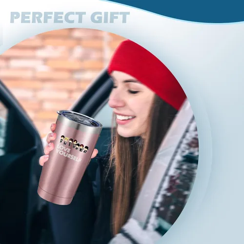 Miniatura 7 de Love Yourself Regalo inspirador para los fanáticos de la música, vaso de café helado de acero inoxidable aislado de 20 Oz con tapa, pajita