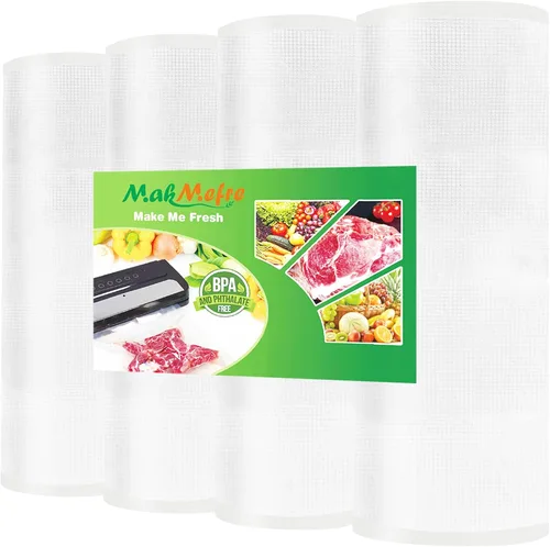 MakMeFre Paquete de 4 bolsas selladoras al vacío de 8 x 20 pulgadas (total de 80 pies), rollos de bolsas selladoras al vacío de alta resistencia,
