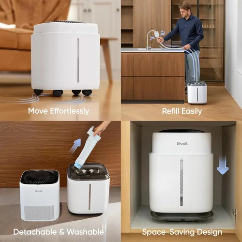 Miniatura 21 de LEVOIT Humidificadores evaporativos para dormitorio de bebé, filtros dobles de aire y agua, sensor separado, sin luz azul para luz nocturna de Blanco