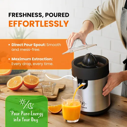 Miniatura 6 de Eurolux Exprimidor eléctrico de naranja, elegante exprimidor de jugo de cítricos sin esfuerzo para limón, lima, pomelo Motor potente, fácil
