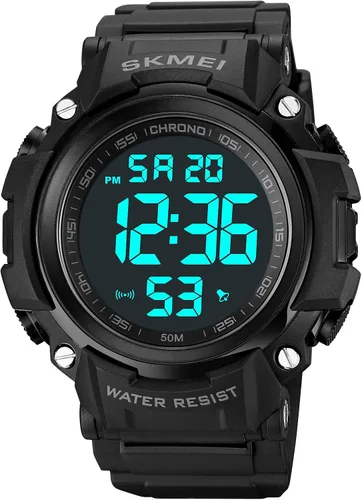Miniatura 2 de Fanmis Reloj digital digital multifunción para hombre, electrónico, impermeable, con alarma, reloj deportivo de cuarzo, Azul Patchwork