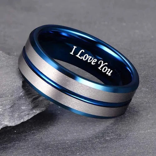 Miniatura 2 de LaurieCinya Anillo de carburo de tungsteno para hombre, mujer, anillo de compromiso, 8mm, ajuste cómodo, grabado "I Love You