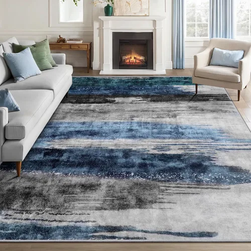 Miniatura 36 de Ciicool Alfombra de pasillo lavable de 2 x 6, alfombra moderna abstracta para pasillo, antideslizante, delgada, ligera, con estampado gris marino