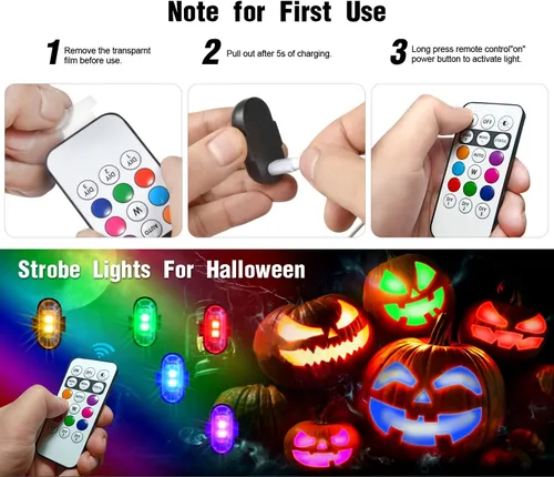 Miniatura 8 de 4 luces estroboscópicas LED inalámbricas con control remoto, 8 colores recargables, luces LED anticolisión, luces de advertencia de emergencia