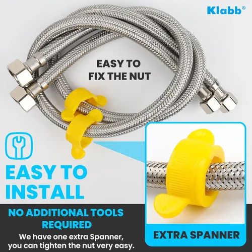 Miniatura 5 de Klabb Línea de suministro de grifo trenzado de acero inoxidable de 24 pulgadas, conector FIP de 1/2" x compresión de 3/8", conector de agua flexible
