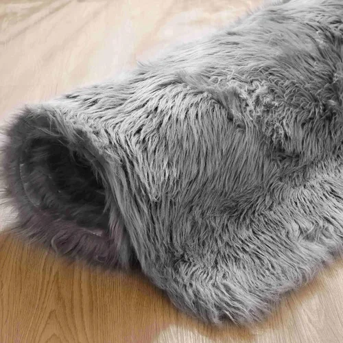 Miniatura 7 de Goolela Alfombra esponjosa de piel sintética de oveja sintética de 4 x 6 pies, color gris, para dormitorio, mesita de noche, alfombra suave de felpa