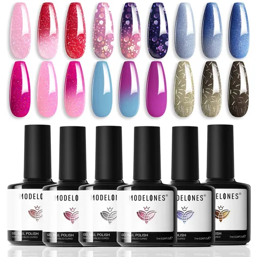 Miniatura 14 de modelones Juego de esmalte de uñas de gel, 0.5 onzas líquidas, base sedosa mejorada y capa superior extra brillante, transparente, no se limpia
