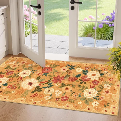 Miniatura 233 de DUKINO Alfombra de área de 6 x 9 pies, alfombra floral para sala de estar, ligera, antideslizante, lavable, alfombra de interior de pelo bajo