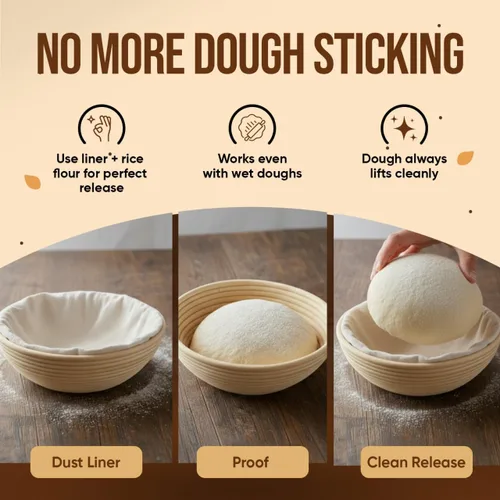 Miniatura 5 de Cesta para fermentación de pan Banneton - Suministros para hornear pan de masa madre – Kit de inicio para masa madre – Cesta para fermentación