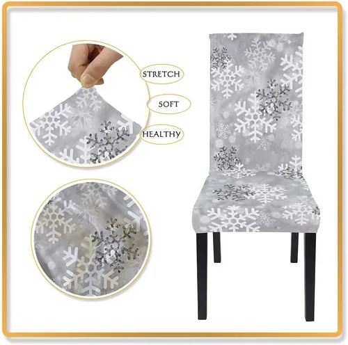 Miniatura 3 de LIPOR Juego de 2 fundas elásticas para sillas de comedor de Navidad, fundas elásticas para sillas Parsons con estampado de copos de nieve