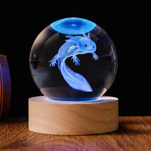 Bola de Cristal 3D Axolotl de 60mm Axolotl Lámpara Nocturna de Juguete Regalos para Mujeres Esposa Novia Mamá Pareja Figura de Axolotl para Niñas