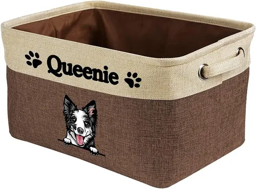 Miniatura 19 de Cesta de almacenamiento plegable personalizada con lindo borde de perro, plegable y resistente de tela resistente para juguetes de mascotas, cubo