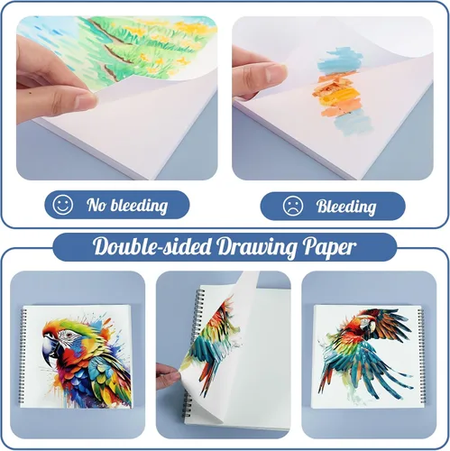 Miniatura 5 de Bloc de papel marcador de 135 libras/7.05 oz/m², 8.3 x 8.9 pulgadas, bloc de bocetos a prueba de sangrado, 30 hojas de papel de arte en espiral