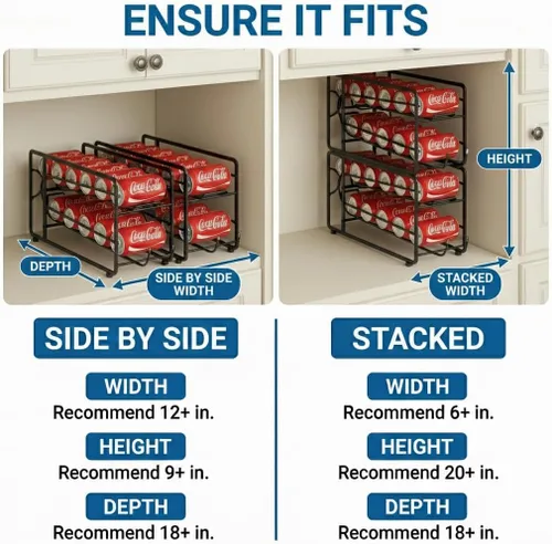 Miniatura 9 de Canyave Organizador de latas de soda, estante de almacenamiento, paquete de 2, dispensador de bebidas apilable, organizador para latas de soda, Negro