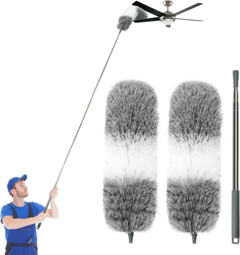 Miniatura 9 de Limpiador de Polvo Retráctil para Espacios Estrechos, Herramientas de Limpieza con 2 Paños de Microfibra para Quitar el Polvo, Mango Largo de 60