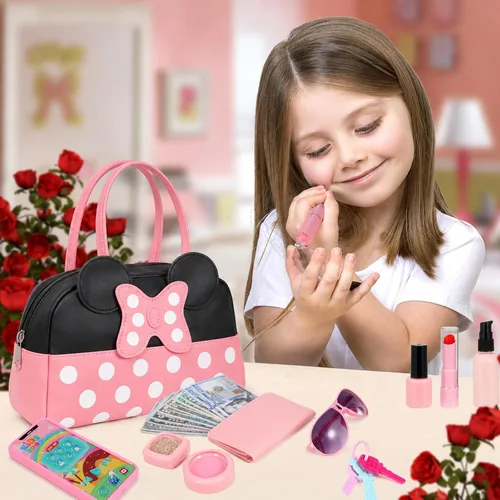 Miniatura 6 de Bolso de juego de simulación para niñas pequeñas, bolso para niños pequeños con juguetes de maquillaje de simulación para niños pequeños, juguetes