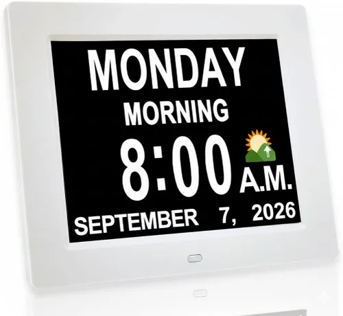 Miniatura 10 de JALL 【2024 Nuevo】 Reloj de calendario digital para demencia, pantalla grande de 7 pulgadas, con múltiples alarmas, pantalla AM y PM, para personas