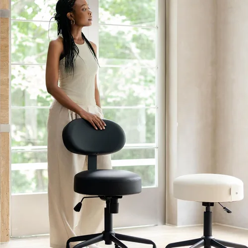 Miniatura 2 de Taburete giratorio de altura ajustable con respaldo inclinable para clínica dental, salón, oficina y bar, NAIA 502B (negro)