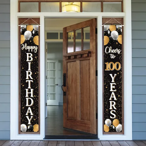 Miniatura 33 de Cartel de puerta de feliz cumpleaños 25 negro y dorado – Fondo de bienvenida a la puerta del hogar de cumpleaños de 25 años, decoración de fiesta
