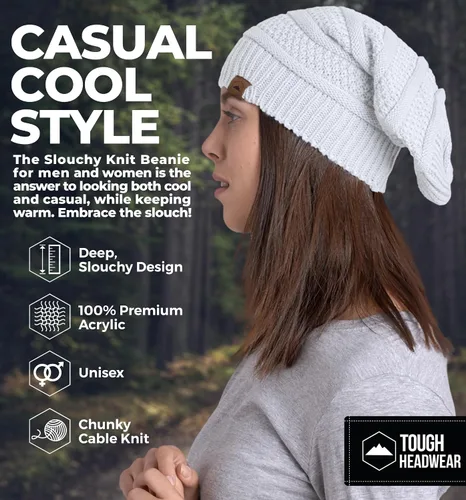 Miniatura 8 de Slouchy Cable tejido Gorro de lana por Tough Headwear – Gorro de lana de gran tamaño Sombreros Gorros Graves Sombreros Para Hombres y Mujeres