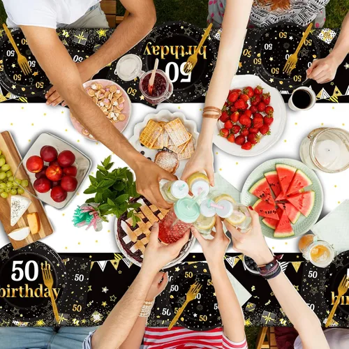 Miniatura 6 de Suministros para fiesta de cumpleaños de 50 años, platos, servilletas, manteles para hombres de 50 años, decoraciones de cumpleaños de 50 años