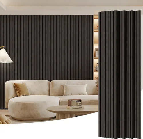 Miniatura 15 de Paquete de 2 paneles de madera para pared, paneles acústicos de listones de madera de 48 x 24 pulgadas, paneles acústicos para decoración de paredes