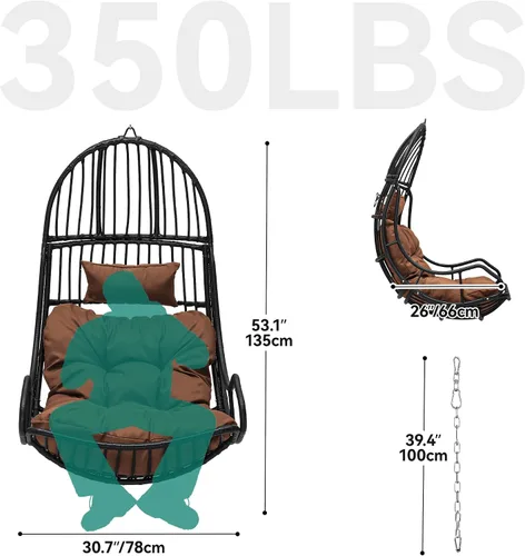 Miniatura 2 de YITAHOME Silla Colgante con Forma de Huevo Silla Columpio Silla de Huevo de Mimbre para Interiores y Exteriores Hamaca Silla de Huevo con Cojines