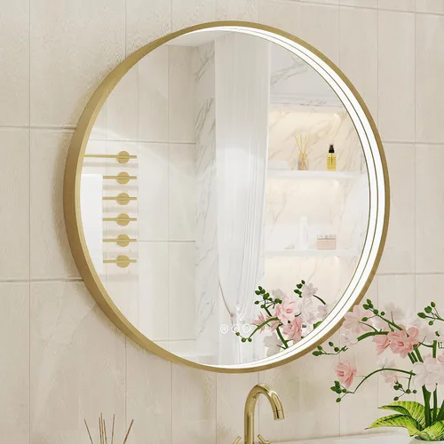 Miniatura 19 de Espejo de baño LED de 24x32 pulgadas con luces, espejo LED con marco de metal negro para baño, 3 colores y luz regulable sin escalones montada