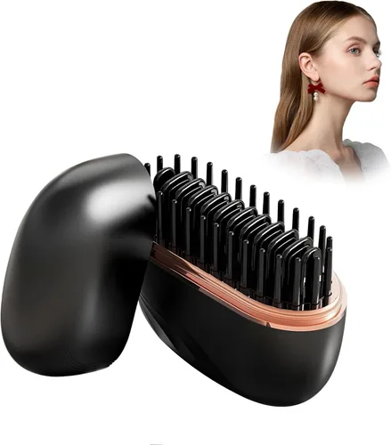 Mini cepillo alisador, alisador de pelo portátil inalámbrico recargable con control de temperatura de 3 velocidades, calentamiento rápido, carcasa